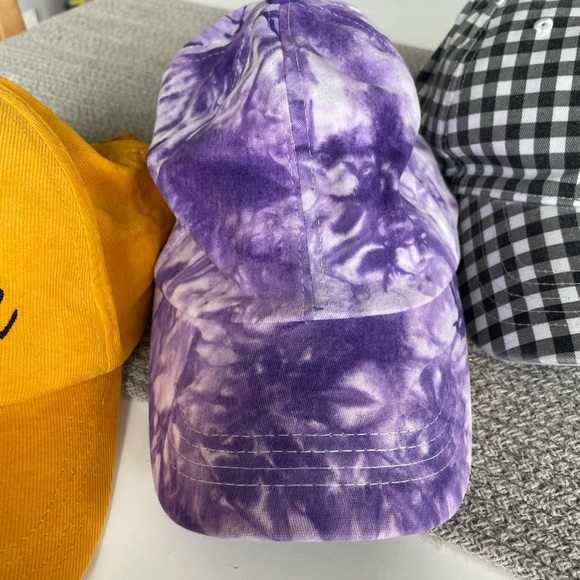 Set/3 Adjustable Baseball Hats Black White Gingham Purple Tie Dye Gold Corduroy - Picture 3 of 12